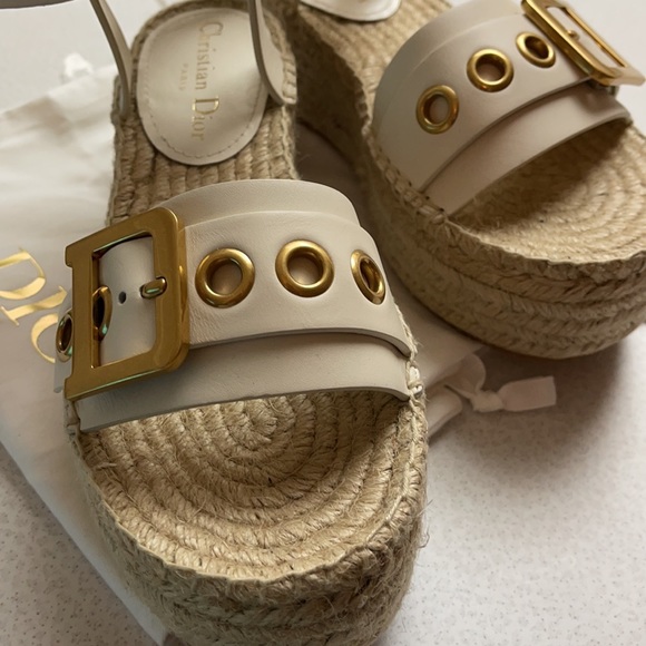 DIOR Off White 1121D-Dior Wedge Sandals NWT - Picture 2 of 12